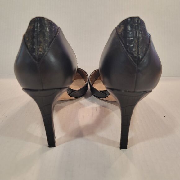 Sam Edelman  9.5M 'ONYX' Black Leather Pointed Toe Pumps Stiletto Croc Embossed - Picture 5 of 14